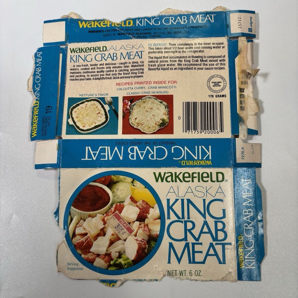 wakefield alaska king crab meat Packaging recipes vintage Price Sticker 369¢